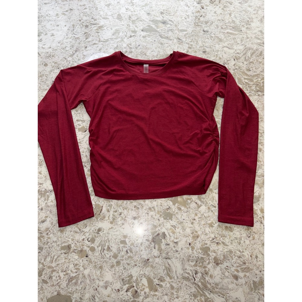 Beyond Yoga Womens XL Burgundy Red Ruched Side Long Sleeve Activewear Top